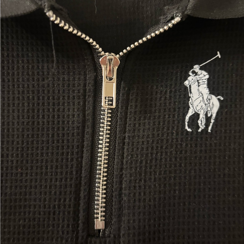 Black Waffle Knit Polo with Logo - Picture 3 of 4